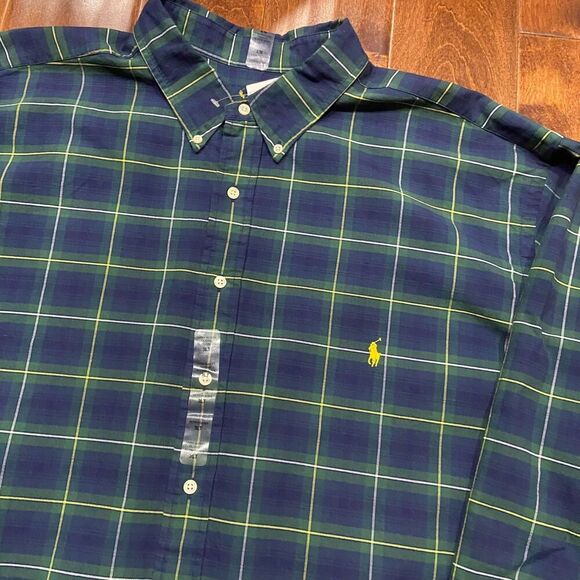 Polo Ralph Lauren Big & Tall Navy Green Button Front Casual Shirt Men's Size 3XL - Picture 2 of 9